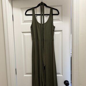 Loft Olive Green Midi Length Dress with Sash Size S
